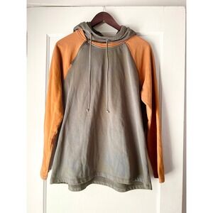 Doe‎ and Rae Colorblock Zip Hoodie Orange Grey Medium